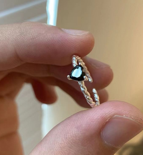Sterling Silver Black Zircon Love Knot Ring