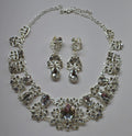 Crystal Glass Geometric Cluster Bridal Necklace & Earring Set — Silver