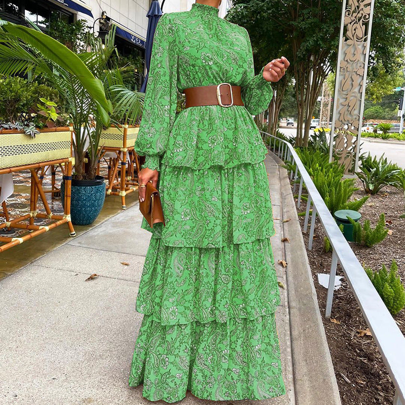 Ruffled Floral Dress with Half-Turtleneck