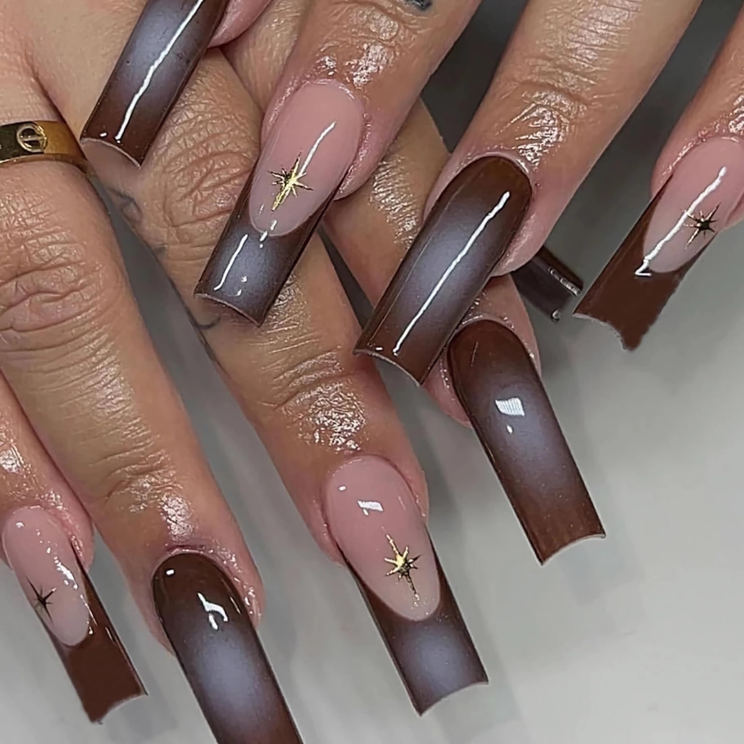 Brown Ombré French Tip Press-On Nails 24Pcs