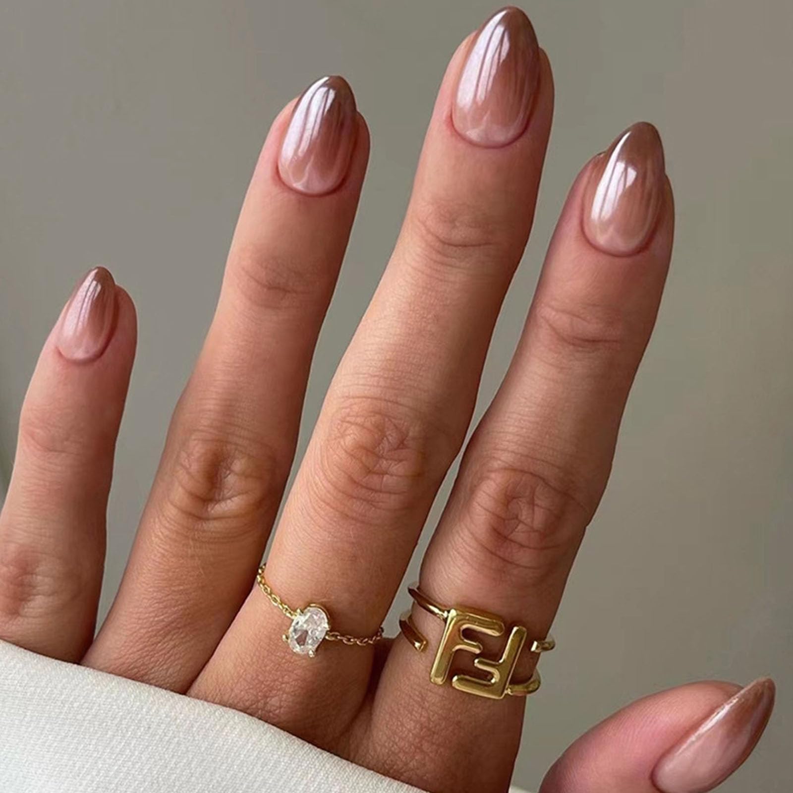 Glossy Almond Press-On Nails - 30 Pcs