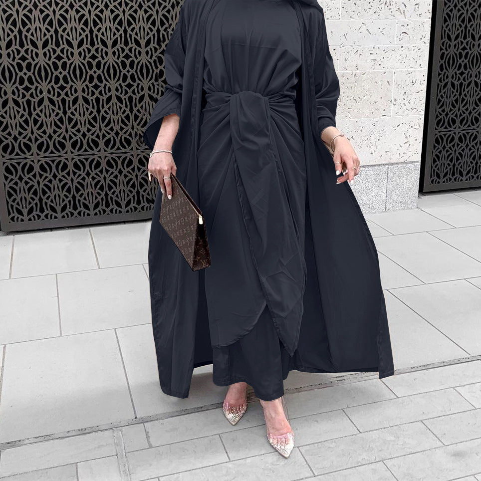 Three-Piece Satin Abaya Set