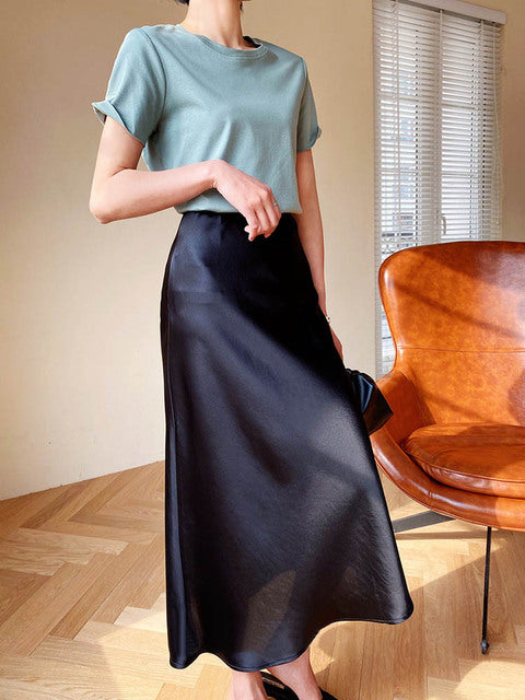 Elegant A-line Satin Silk Skirt