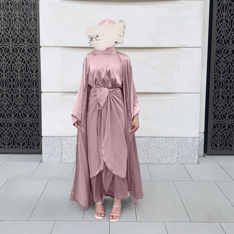 Three-Piece Satin Abaya Set