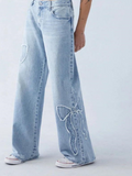 Embroidered Side Fringe Butterfly Jeans