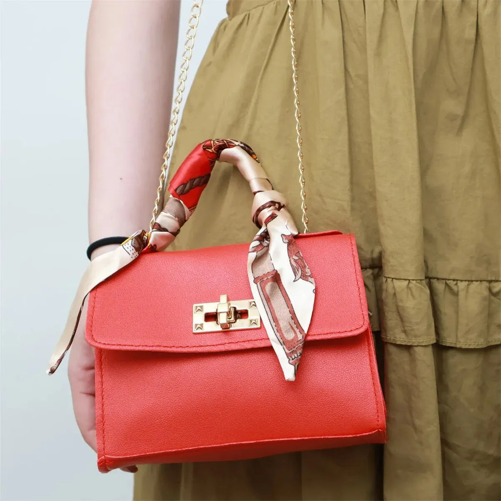 Mini Structured Top Handle Crossbody Bag with Silk Scarf — 8 Colours