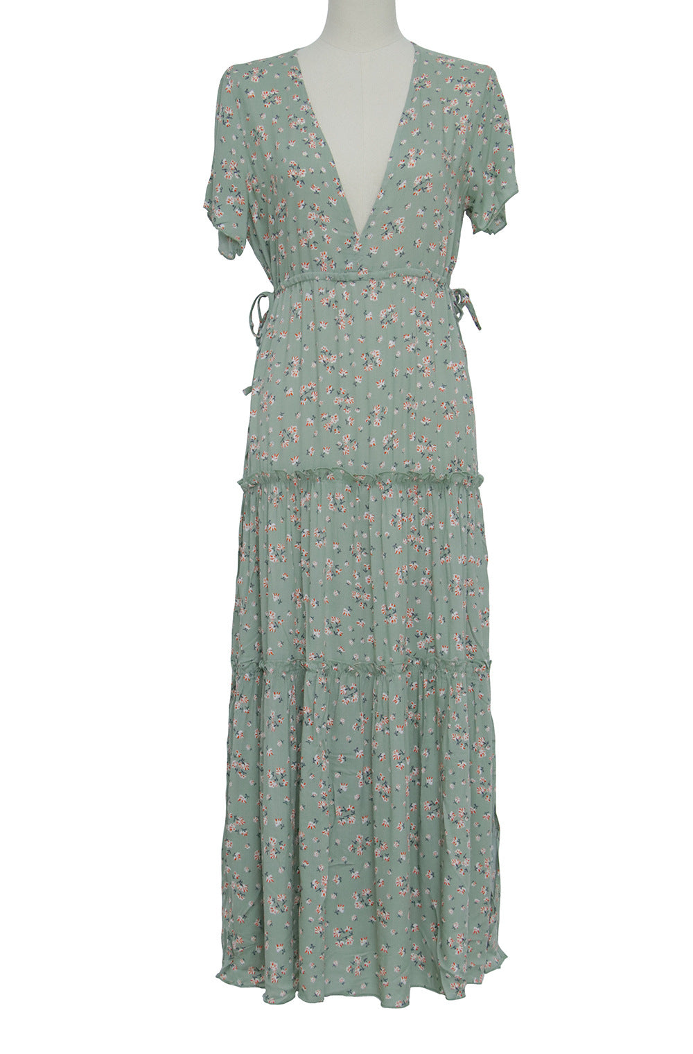 Bohemian Ruffled Floral V-Neck Maxi Dress