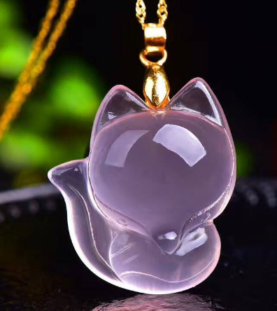 Natural Pink Crystal Necklace with Fox Pendant