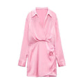 Satin Wrap-Effect Shirt Mini Dress