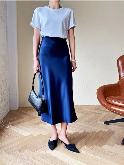 Elegant A-line Satin Silk Skirt