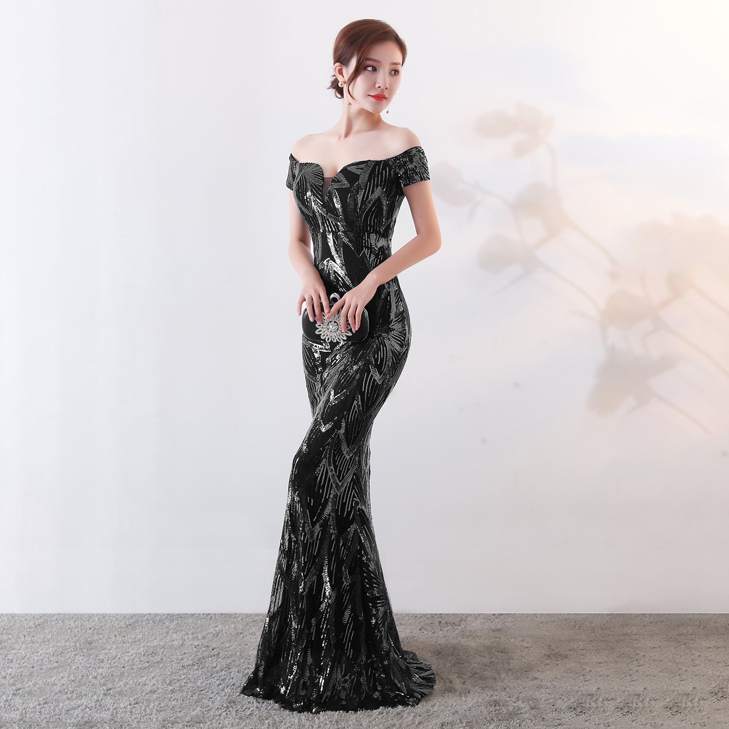 Off-Shoulder Sequin Mermaid Evening Gown