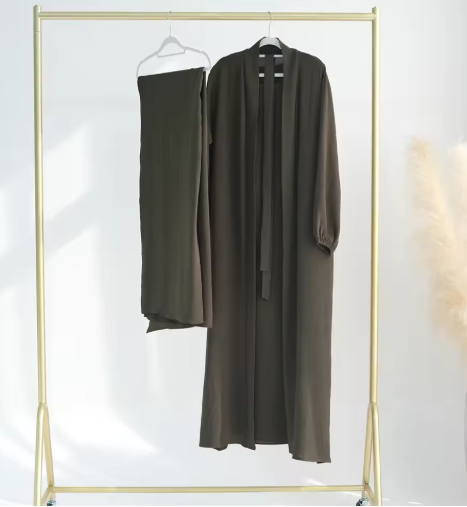 Eid Ramadan Women's Open Abaya Kimono Dress Set (3 Pieces)