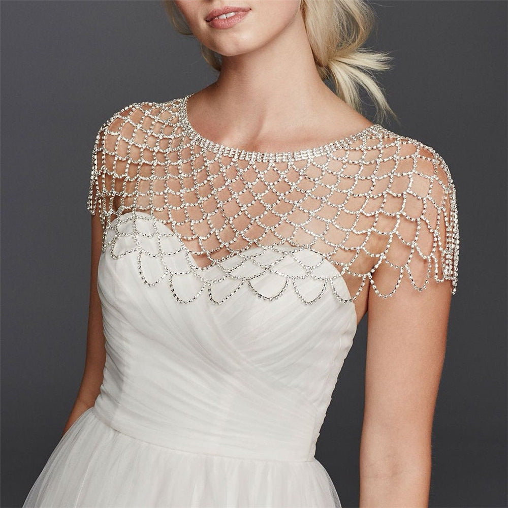 Crystal Mesh Rhinestone Bridal Shoulder Cape — Silver