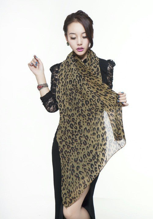 Fashionable Long Leopard Print Silk Scarf