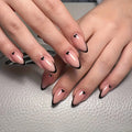 Black French Tip Heart Almond Press-On Nails