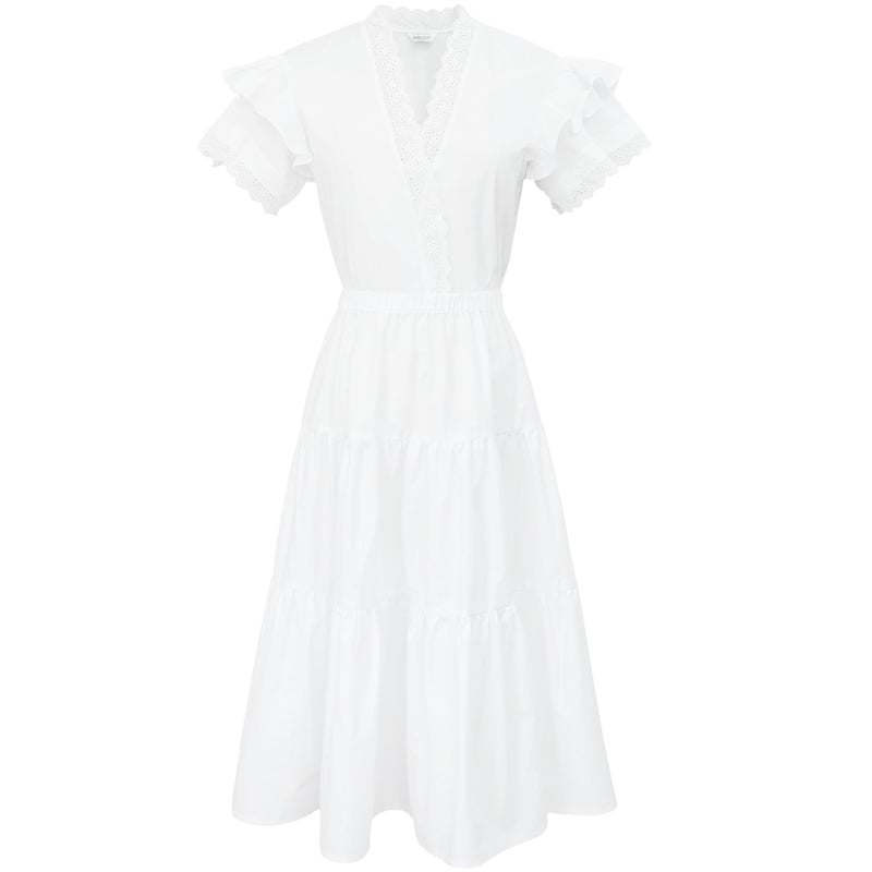 White Broderie Anglaise Ruffle-Trim High-Waist Mini Dress
