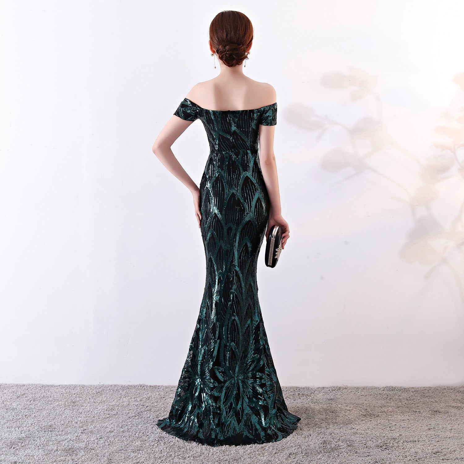Off-Shoulder Sequin Mermaid Evening Gown