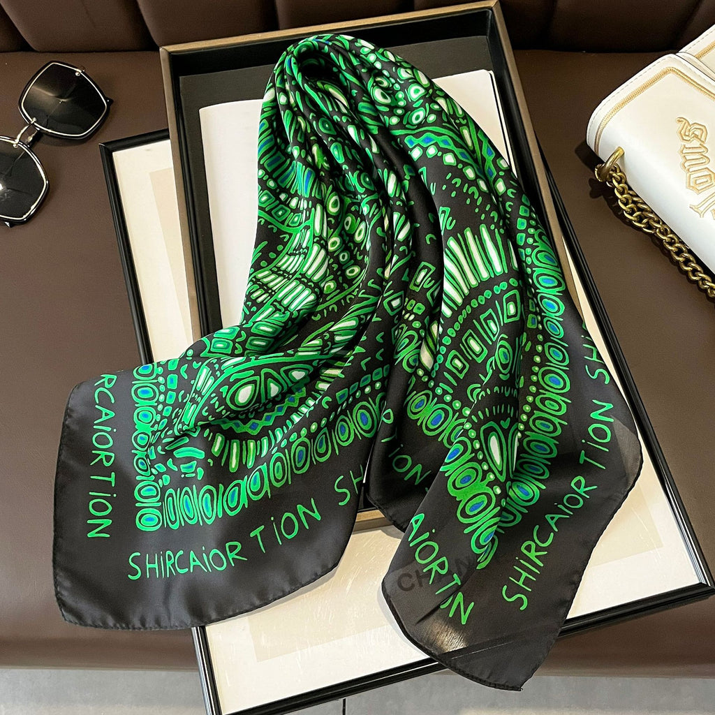 French Vintage Paisley Square Silk Scarf — 70cm