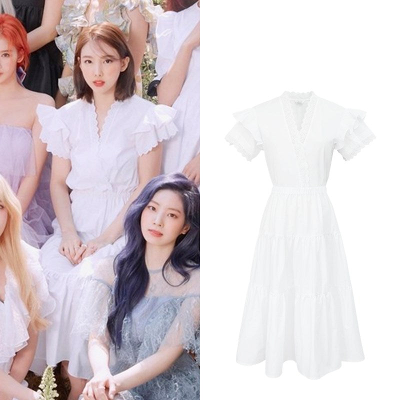 White Broderie Anglaise Ruffle-Trim High-Waist Mini Dress