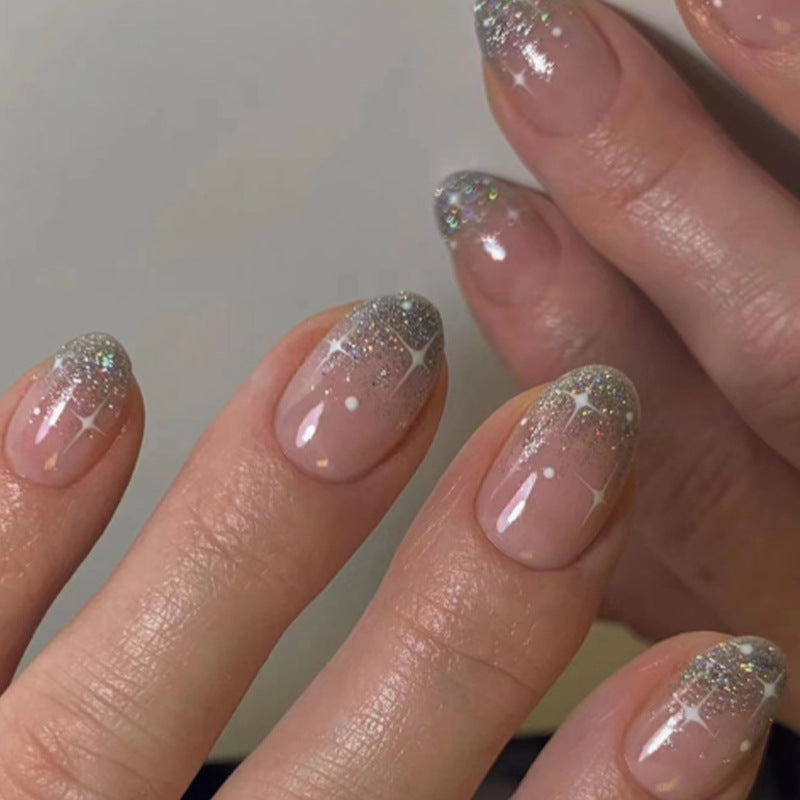 Silver Stardust French Press-On Nails