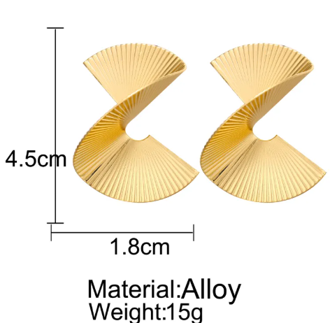 Gold Spiral Fan Leaf Statement Earrings