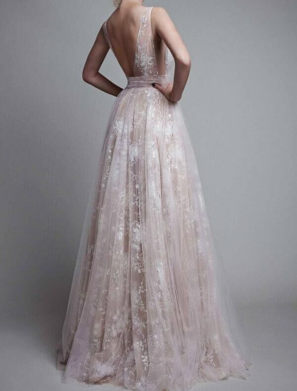 Lace Deep V Wedding Dress Long Gown