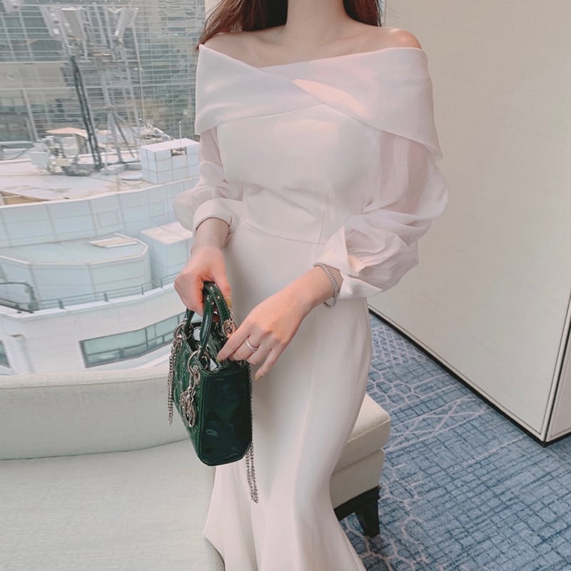 Bubble Sleeve Long Fishtail Dress