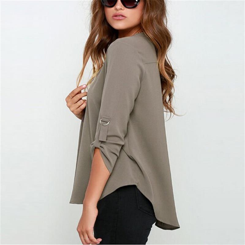 Plus Size  V-Neck Long Sleeve Chiffon Shirt