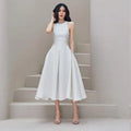 Sleeveless High Neck Fit & Flare Midi Dress — Pale Grey