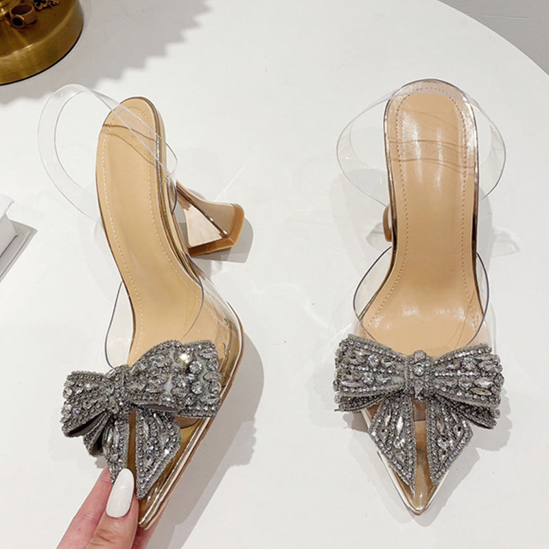 Crystal Sequin Bow PVC Stiletto Sandals