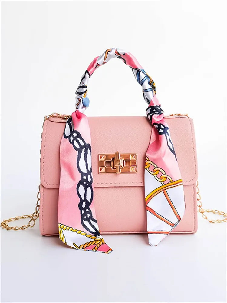 Mini Structured Top Handle Crossbody Bag with Silk Scarf — 8 Colours