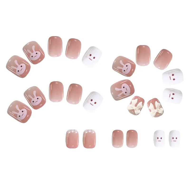 Blush Bunny Bow Press-On Nails - 24pcs