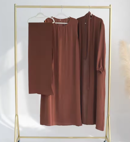 Eid Ramadan Women's Open Abaya Kimono Dress Set (3 Pieces)