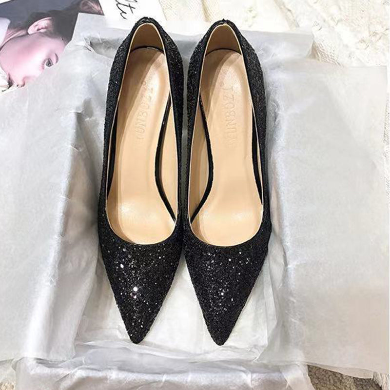 Crystal Sequin Pointed Toe Stiletto Pumps