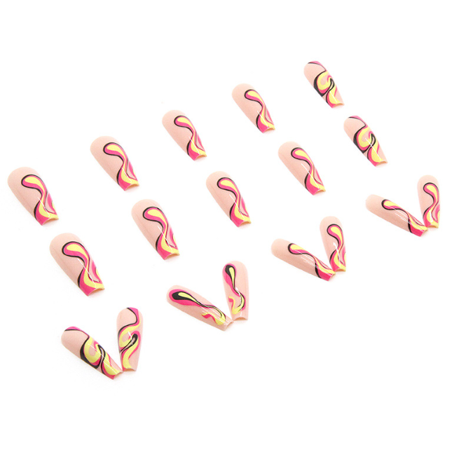 Neon Swirl Long Coffin Press-On Nails