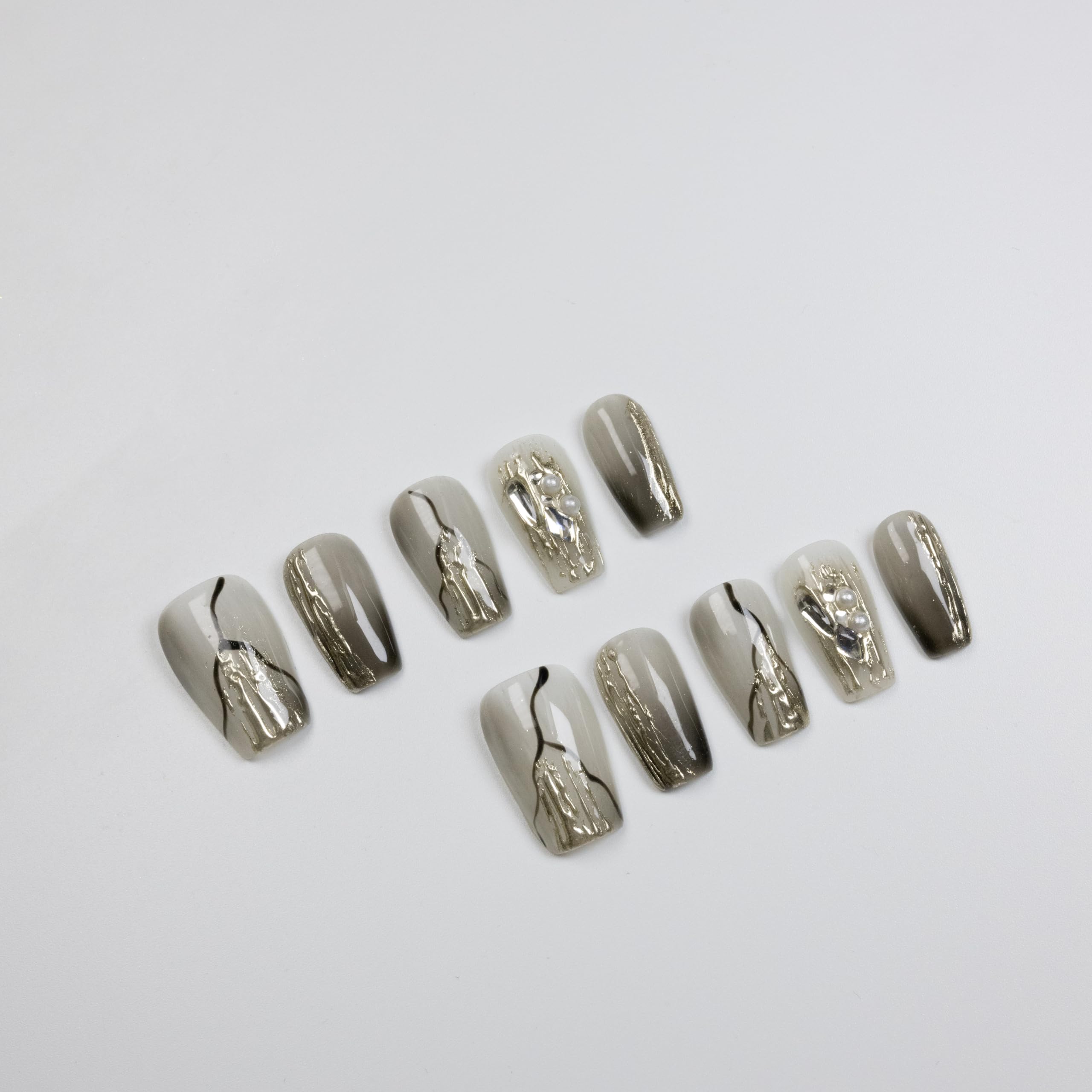 Silver Liquid Metal Coffin Press-On Nails