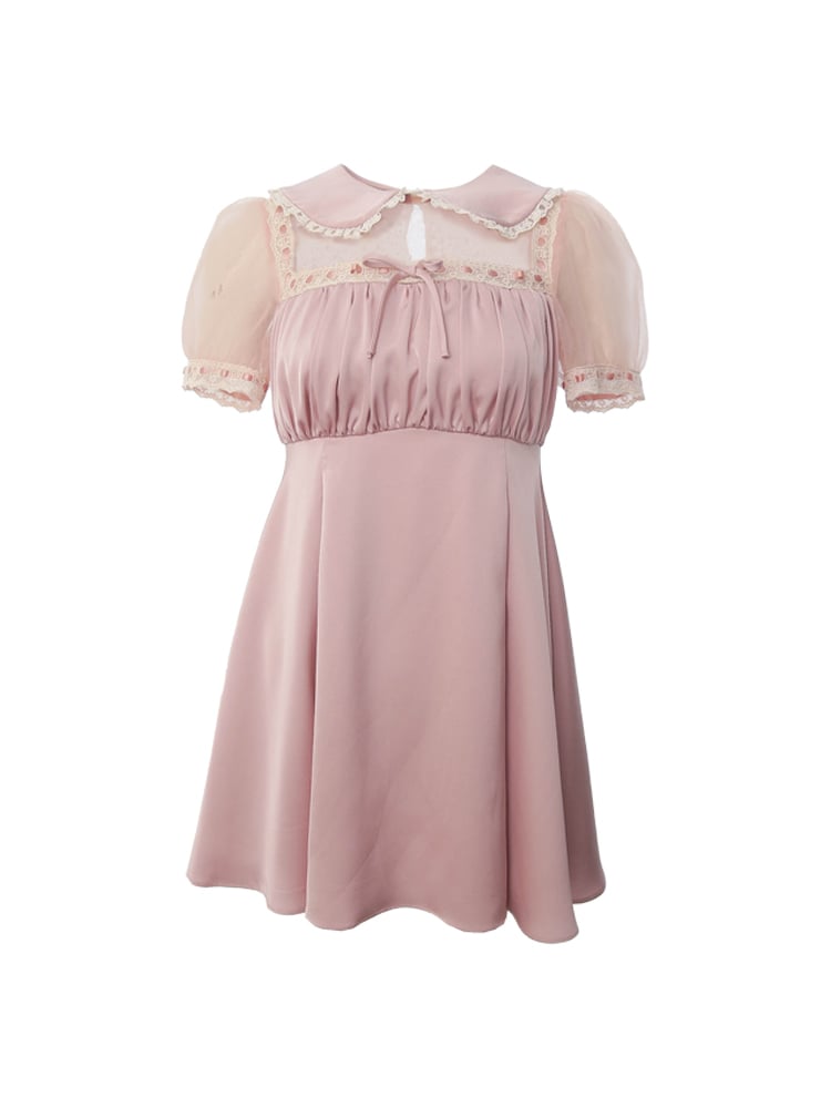 Elegant Satin Puff Sleeve Dress