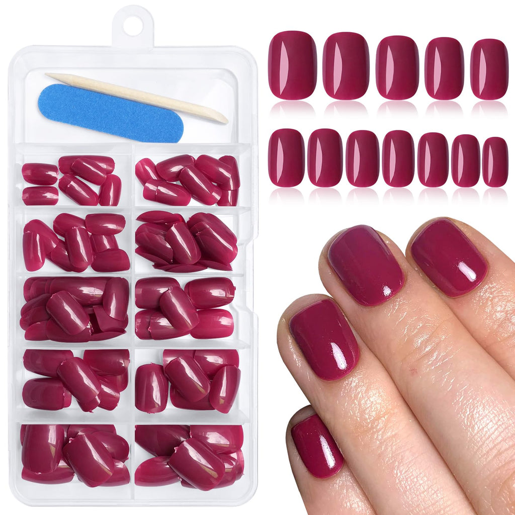 Wine Red Square Press-On Nails — 120pc Bulk Set