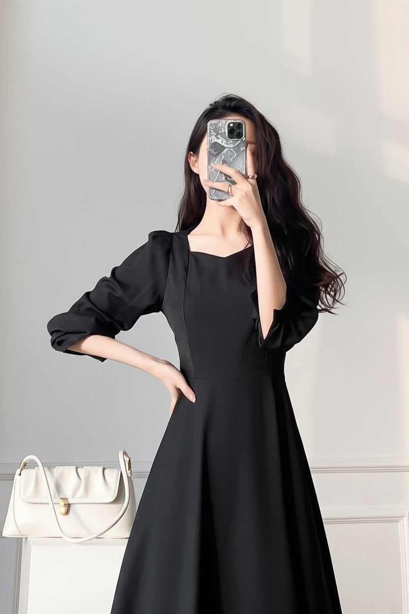 Hepburn  Balloon Sleeve Maxi Dress