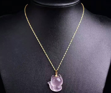 Natural Pink Crystal Necklace with Fox Pendant