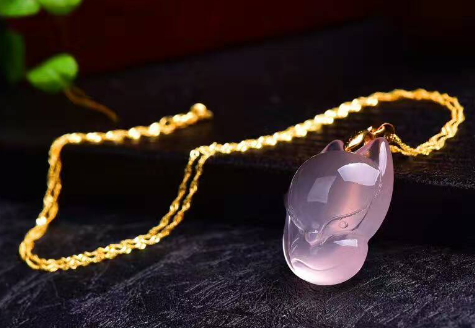 Natural Pink Crystal Necklace with Fox Pendant