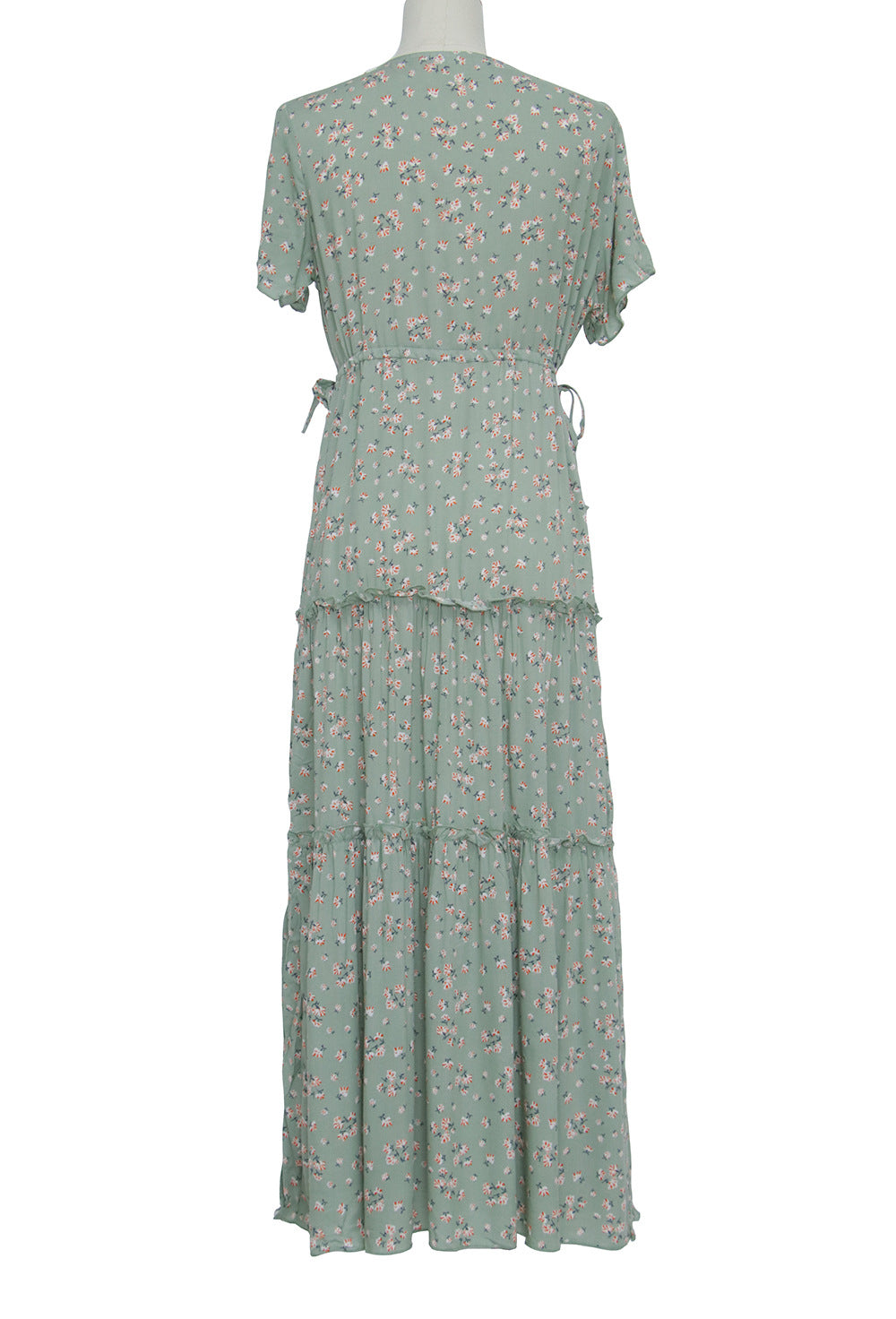 Bohemian Ruffled Floral V-Neck Maxi Dress