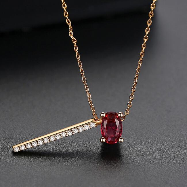 Ruby Red Gemstone & Diamond Bar Necklace