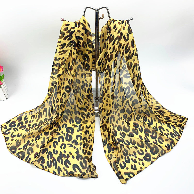 Fashionable Long Leopard Print Silk Scarf