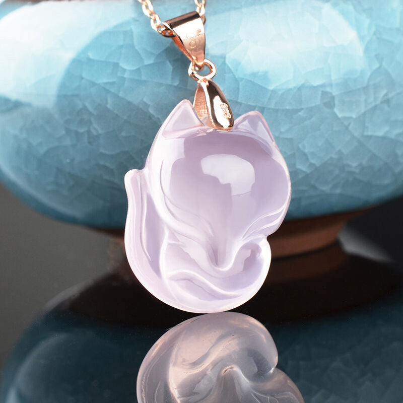 Natural Pink Crystal Necklace with Fox Pendant