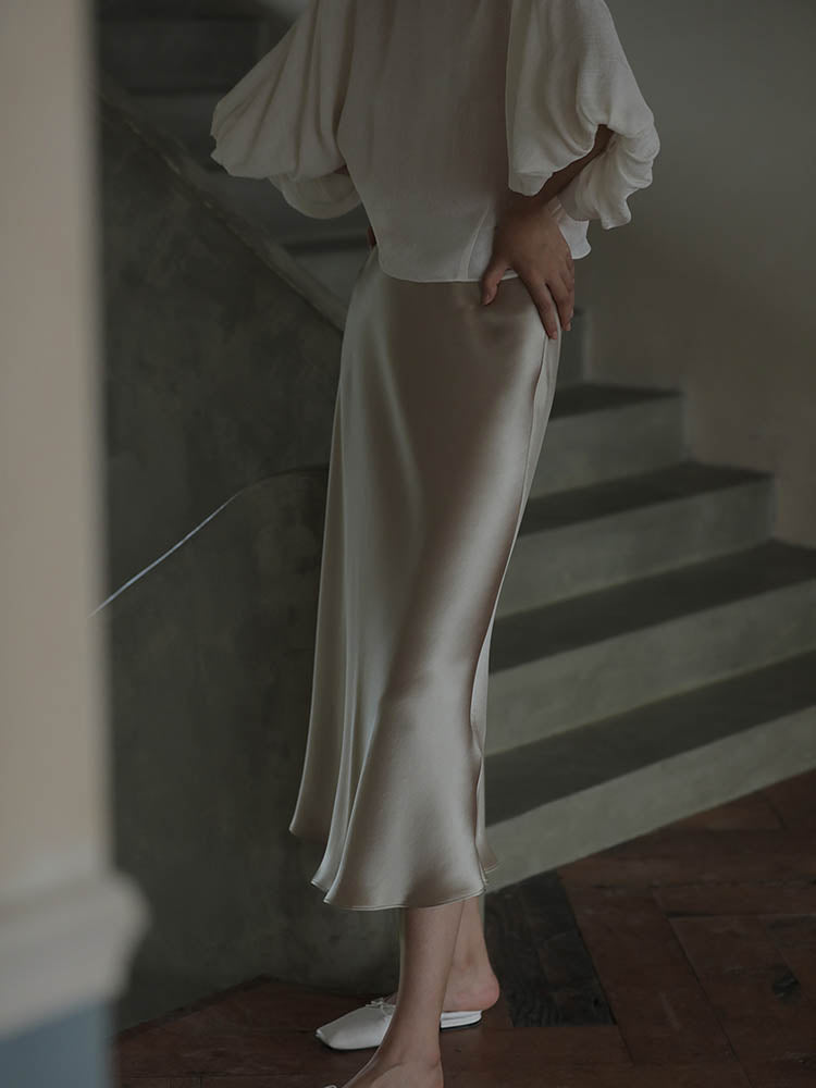 Elegant A-line Satin Silk Skirt