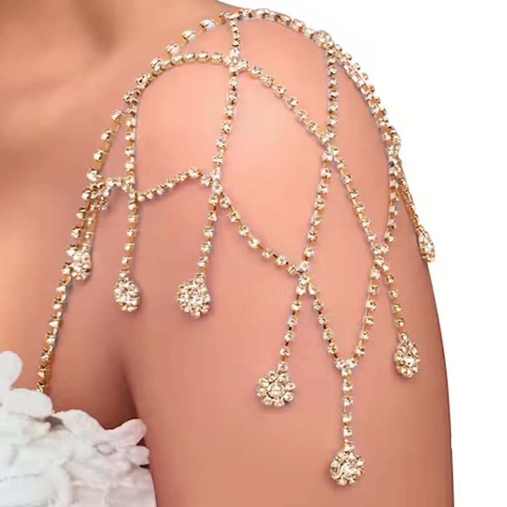 Crystal Rhinestone Fringe Tassel Shoulder Body Chain — Gold
