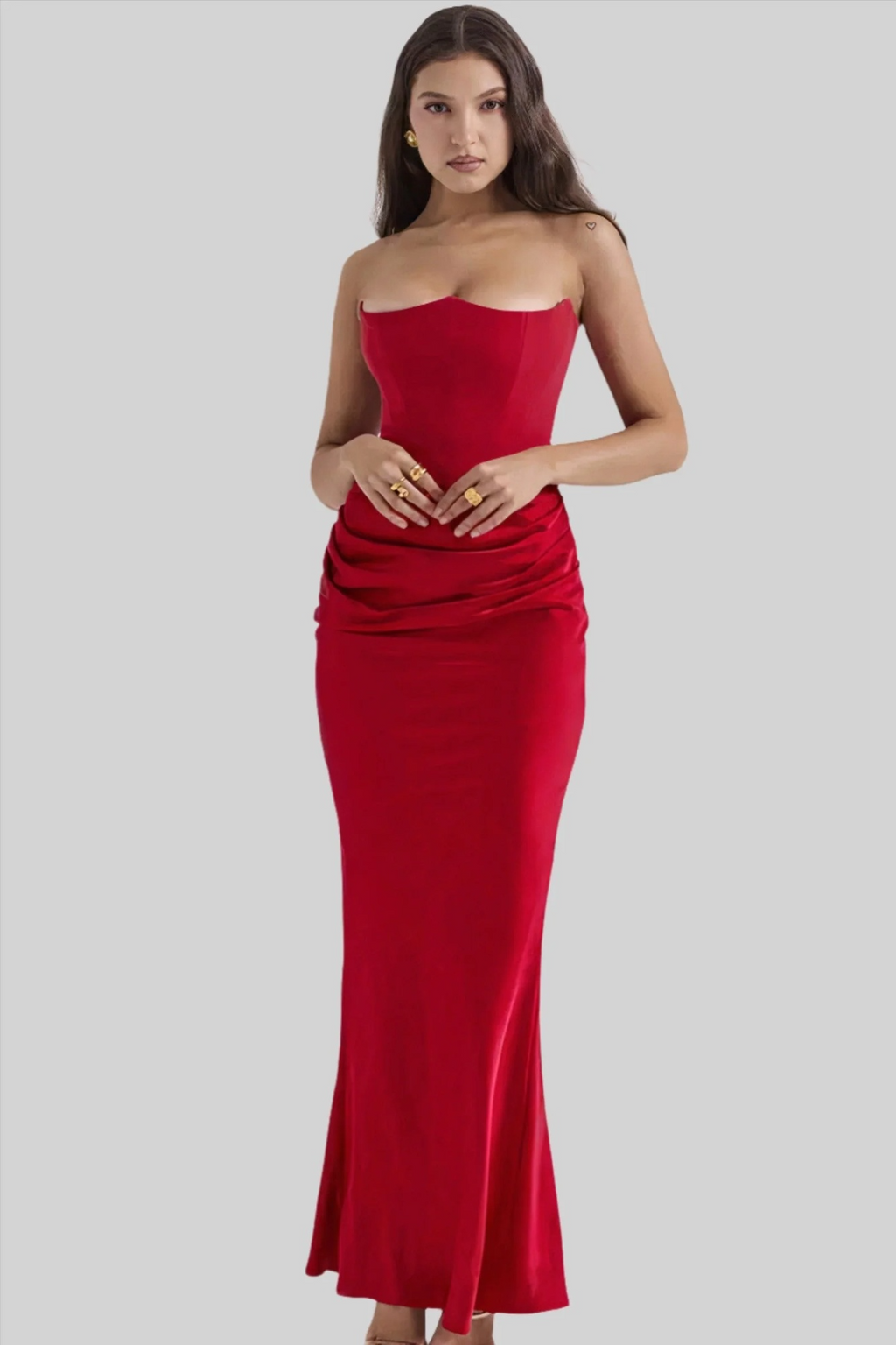 Off-Shoulder Slimming Fishbone Silk Dress