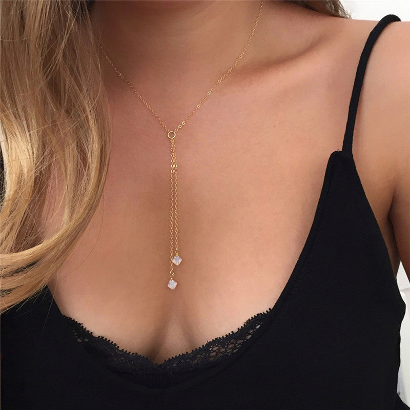 Crystal Necklace with Opal and Tassel Pendant