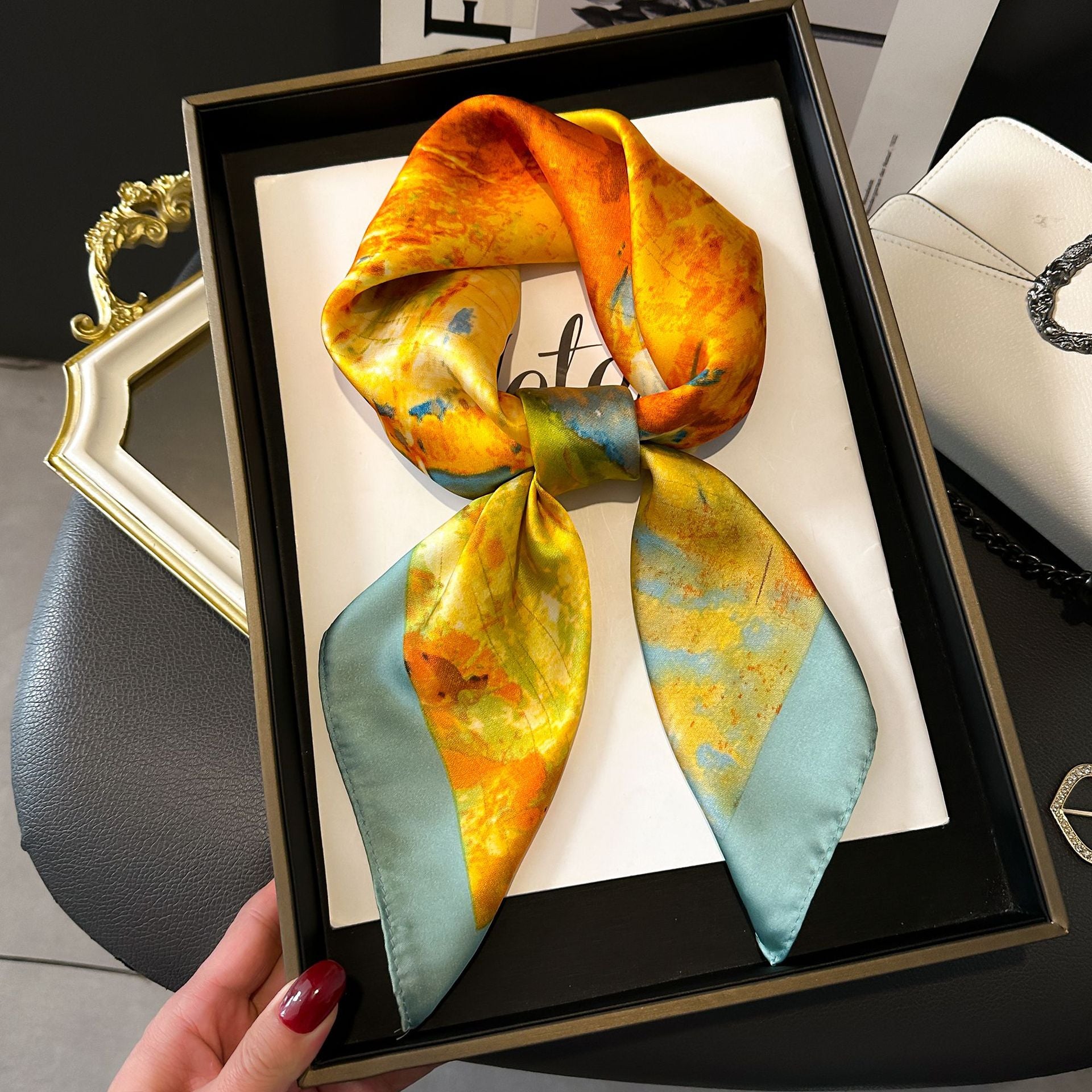 French Stripe Square Silk Scarf — 70cm